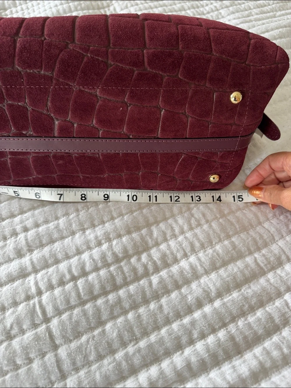 Structured Croc-Embossed Burgundy Suede Top-Handle Satchel